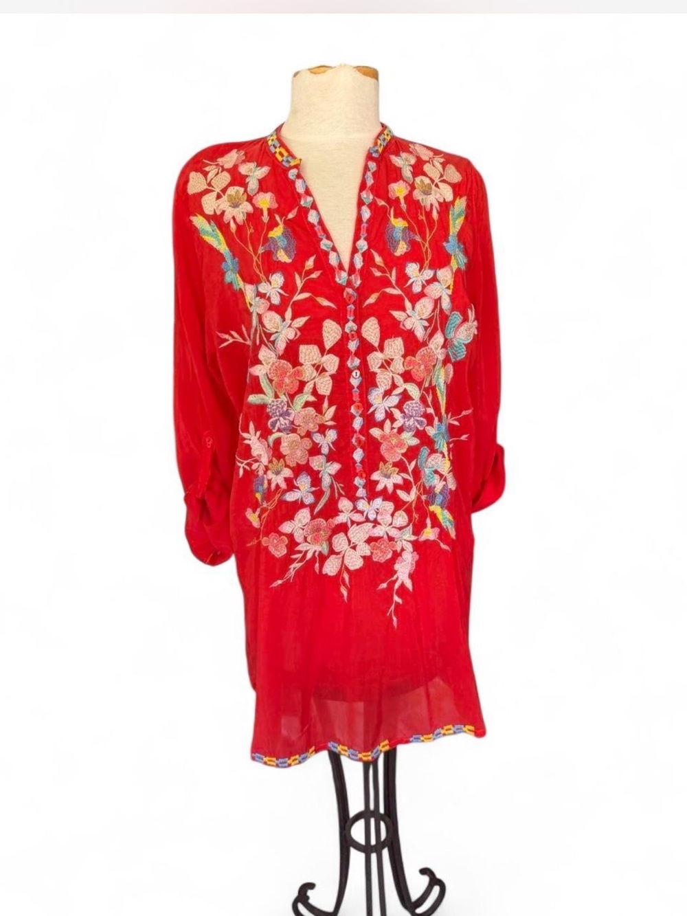 Johnny Was Embroidered Georgette Tunic Size Medium